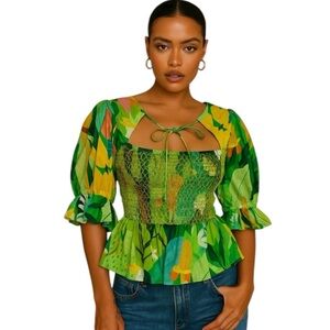 Farm Rio Vintage Toucans Top Tropical Print Blouse Boho Resort Style Small